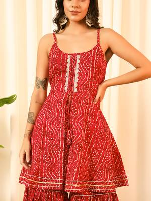 Rani pink front slit flared kurt with sharara 2