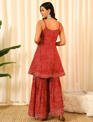 Rani pink front slit flared kurt with sharara 3