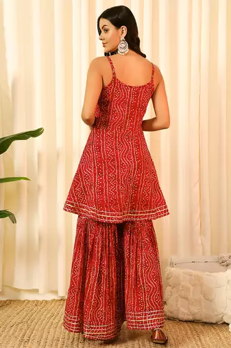 Rani pink front slit flared kurt with sharara
