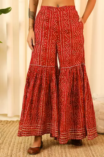 Rani pink front slit flared kurt with sharara