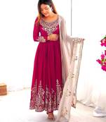 Rani colour chinnon silk embroidery work fully stitched gown