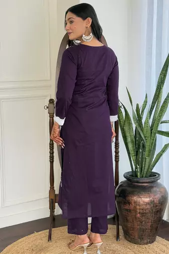 Chikankari Work with Pure Cotton Straight Kurta Pant and Dupatta Set