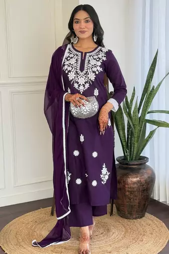 Chikankari Work with Pure Cotton Straight Kurta Pant and Dupatta Set