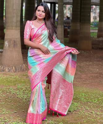 Pink Multi Banarasi art Silk Saree 1