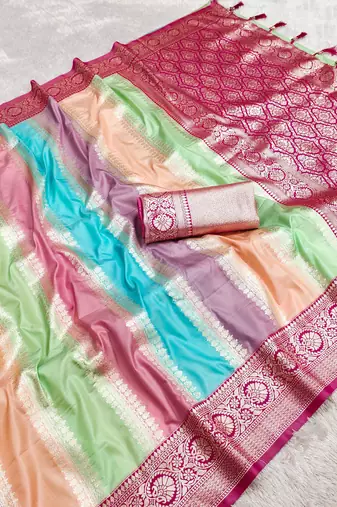 Pink Multi Banarasi art Silk Saree