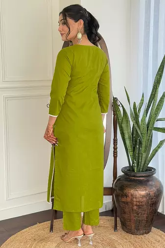  Chikankari Work with Pure Cotton Straight Kurta Pant and Dupatta Set