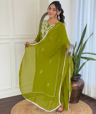  Chikankari Work with Pure Cotton Straight Kurta Pant and Dupatta Set 3