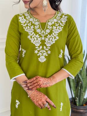  Chikankari Work with Pure Cotton Straight Kurta Pant and Dupatta Set 4