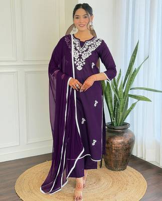 Chikankari Work with Pure Cotton Straight Kurta Pant and Dupatta Set 1