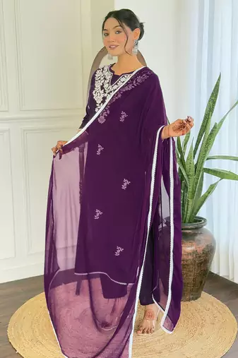  Chikankari Work with Pure Cotton Straight Kurta Pant and Dupatta Set
