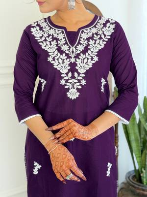  Chikankari Work with Pure Cotton Straight Kurta Pant and Dupatta Set 4