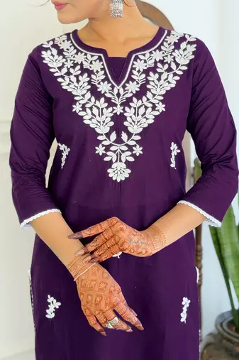  Chikankari Work with Pure Cotton Straight Kurta Pant and Dupatta Set