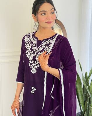  Chikankari Work with Pure Cotton Straight Kurta Pant and Dupatta Set 5