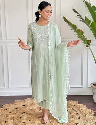  Chikankari Work with Pure Cotton Straight Kurta Pant and Dupatta Set 1