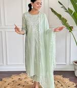 Gorgeous Chikankari Work with Pure Cotton Fabric Straight Kurta, Pant and Dupatta Set
