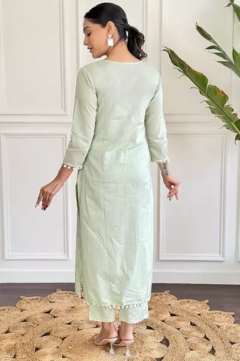  Chikankari Work with Pure Cotton Straight Kurta Pant and Dupatta Set