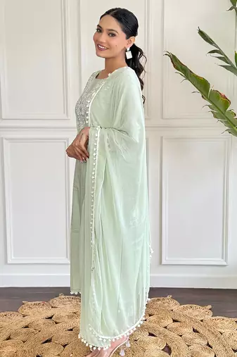  Chikankari Work with Pure Cotton Straight Kurta Pant and Dupatta Set