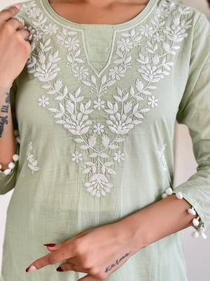  Chikankari Work with Pure Cotton Straight Kurta Pant and Dupatta Set 4