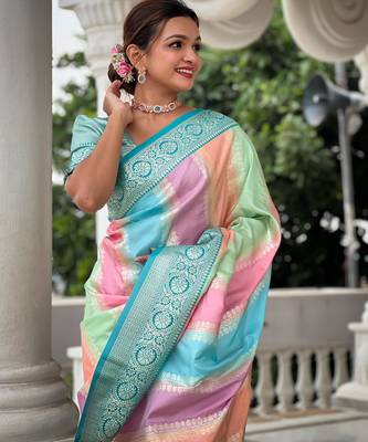 Blue Multi Banarasi art Silk Saree 1