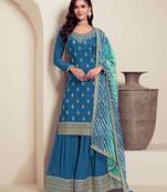 Teal Embroidered silk Palazzo suit