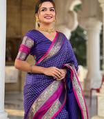 Purple checks Design Kanjivaram art Silk Saree