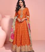 Orange Embroidered silk anarkali suit