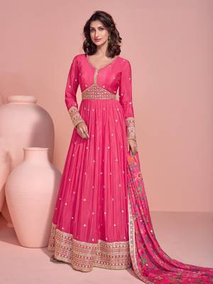 Pink Embroidered silk anarkali suit 1