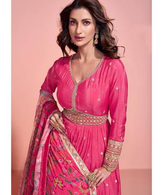 Pink Embroidered silk anarkali suit 2