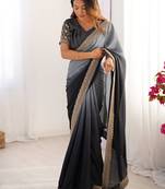 grey shaded chinon saree with blouse