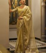 golden zari weaving tissue silk saree with blouse