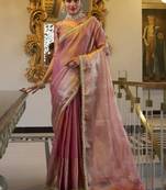 light pink zari weaving tissue silk saree