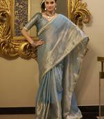 sky blue zari weaving tissue silk saree