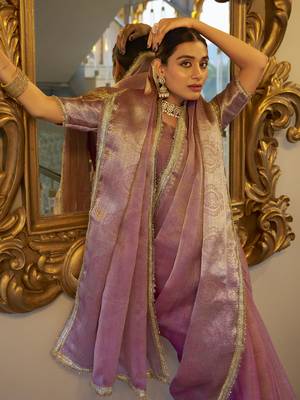 light pink zari weaving tissue silk saree 5