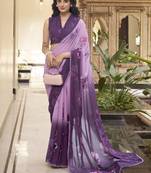 lavender floral printed chiffon saree with blouse