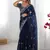 blue thread embroidery organza saree with blouse