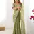 pista green thread work organza saree with blouse