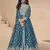 Teal blue embroidery sequence work chinon silk anarkali suits