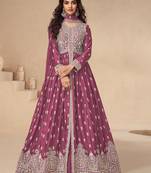 Pink embroidery sequence work chinon silk anarkali suits