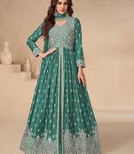 Green embroidery sequence work chinon silk anarkali suits