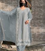 Grey embroidery georgette salwar kameez