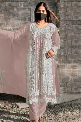 Pink embroidery georgette salwar kameez