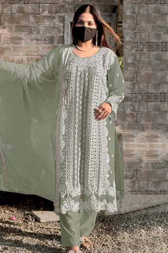 Green embroidery georgette salwar kameez