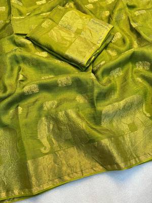 Green Viscose Khadi Traditional Saree 1