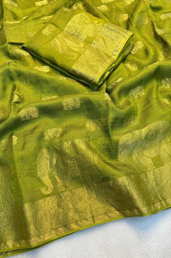 Green Viscose Khadi Traditional Saree