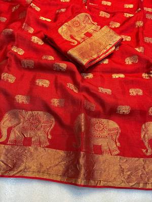 Red Viscose Khadi Traditional Saree 1