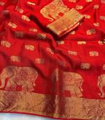 Red Viscose Khadi Traditional Saree