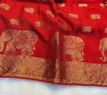 Red Viscose Khadi Traditional Saree 2