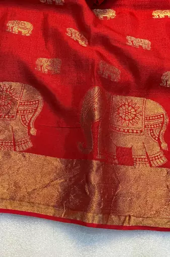 Red Viscose Khadi Traditional Saree
