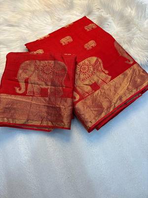 Red Viscose Khadi Traditional Saree 3