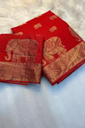 Red Viscose Khadi Traditional Saree